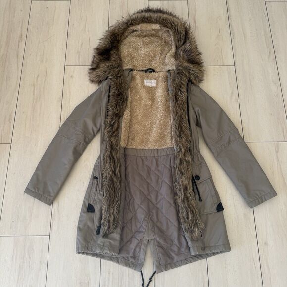 Laundry By Shelli Segal Long Parka Women’s XS Faux Fur Hooded Coat Green - Picture 5 of 14